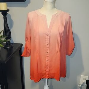Chaus pink ombre v-neck blouse 3/4 sleeve size large PTP 23 in length 28 in